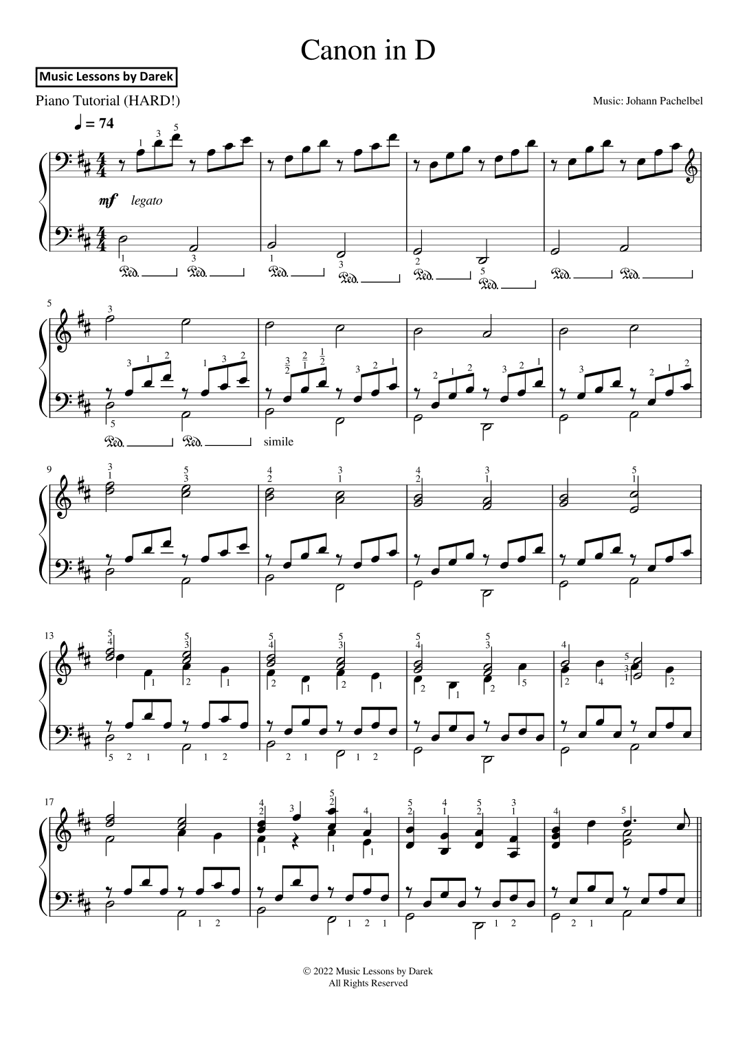 Canon in D (HARD PIANO) [Johann Pachelbel] (arr. Darek)