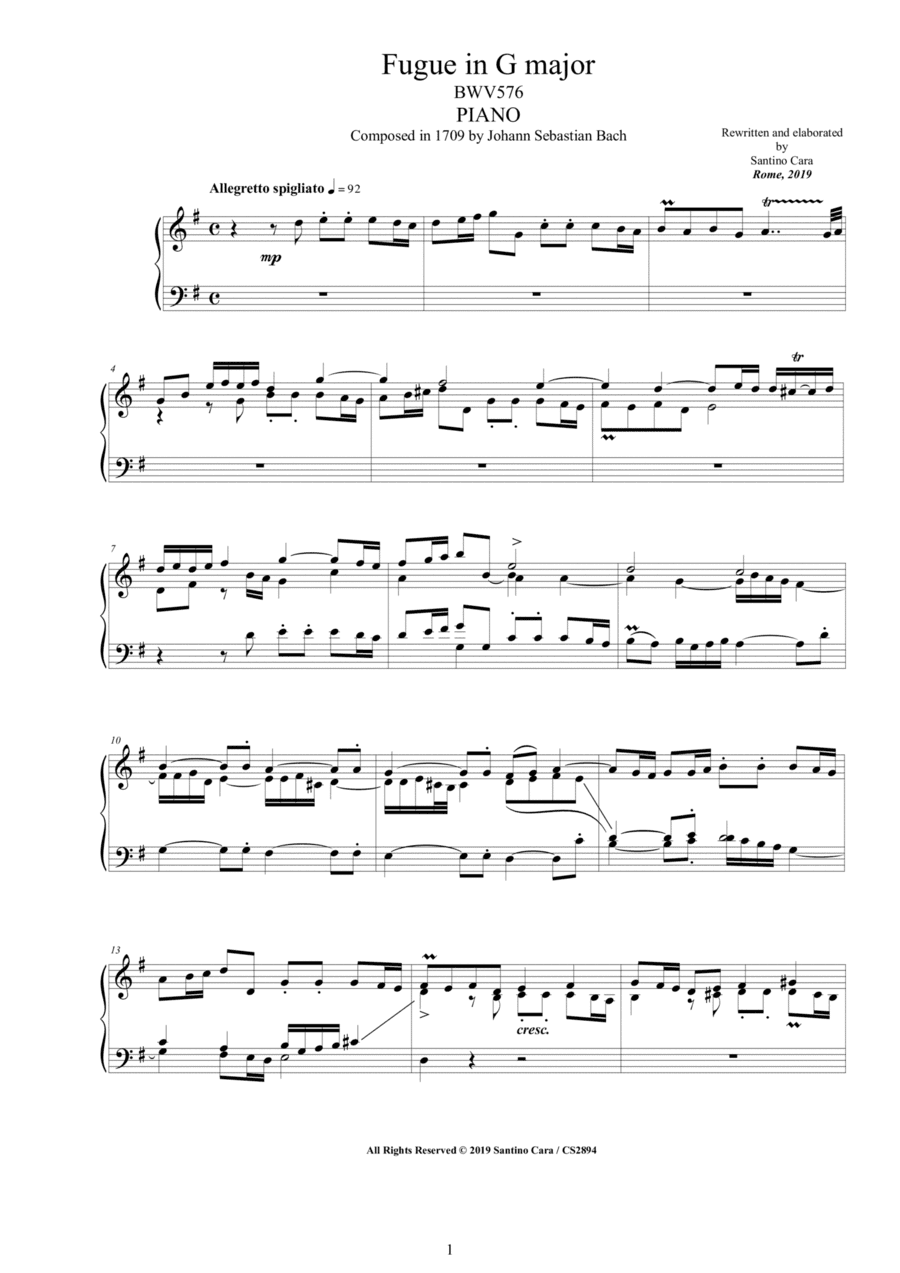 Bach - Fugue in G major BWV 576 for Piano