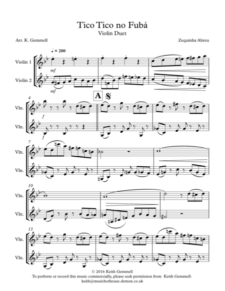 Tico Tico no Fuba: Violin Duet (arr. K. Gemmell)
