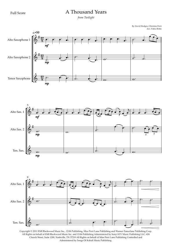 A Thousand Years (arr. Fabio Britto)