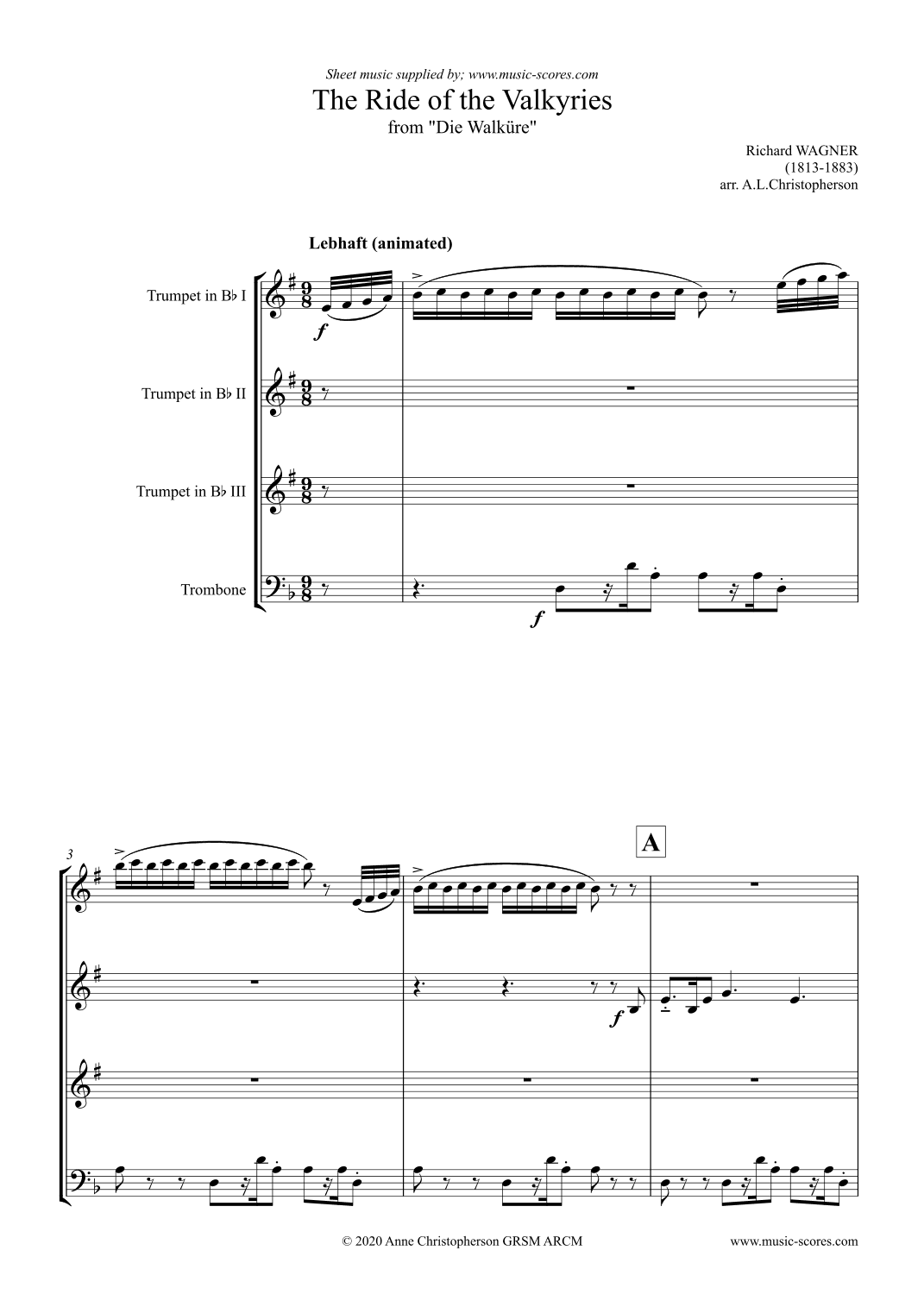 The ride of the Valkyries: Fanfare - 3 Trumpets, Trombone (arr. Anne Christopherson GRSM ARCM)