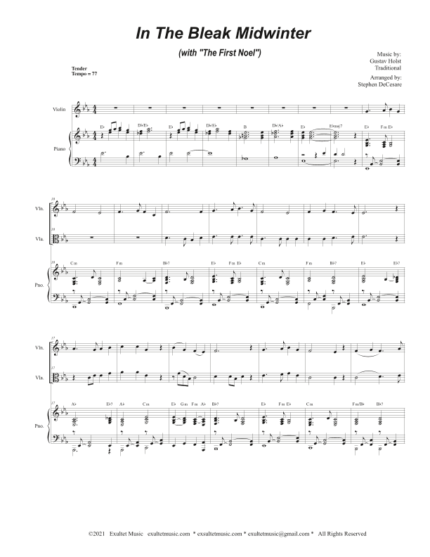 In The Bleak Midwinter (with "The First Noel") (Duet for Violin and Viola) (arr. Stephen DeCesare)