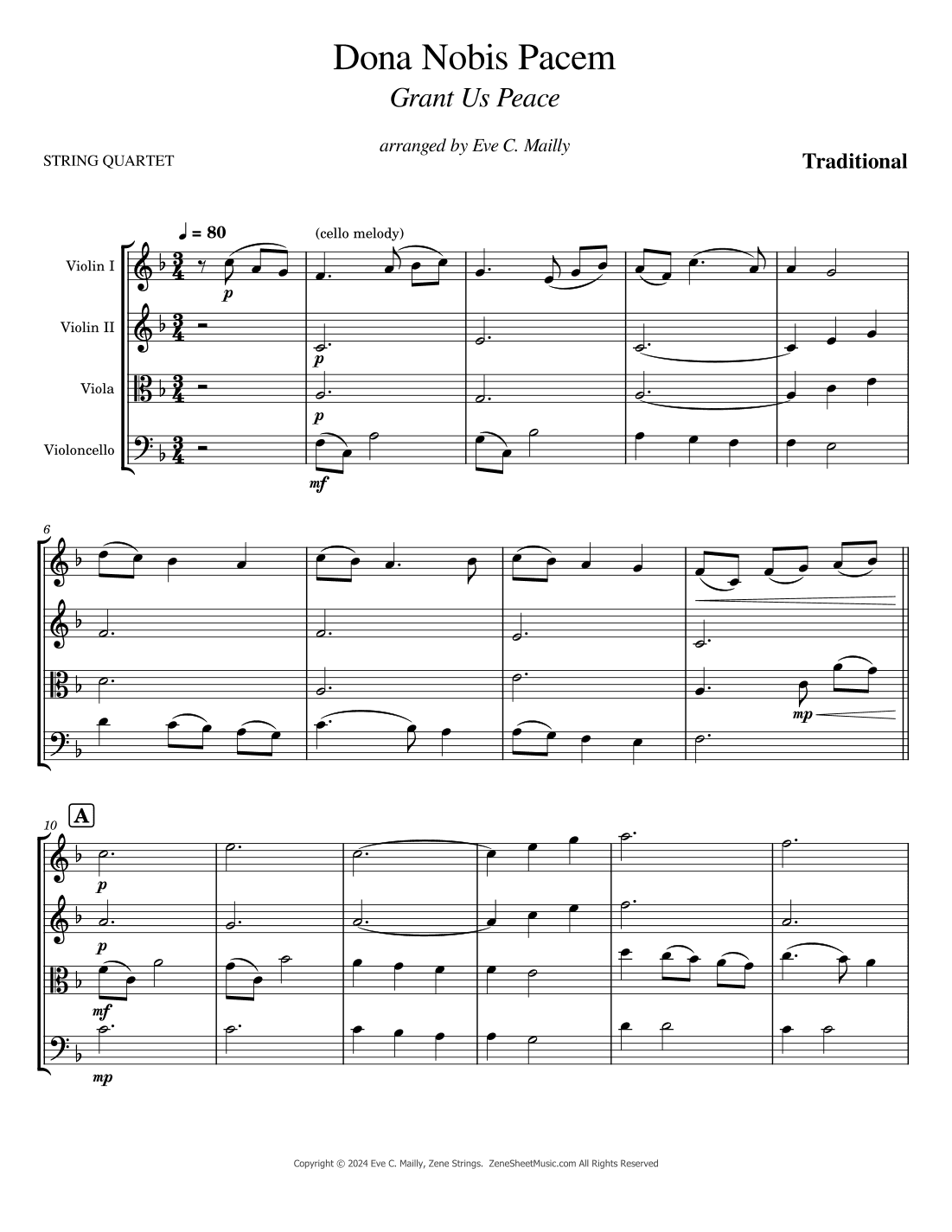 Dona Nobis Pacem (Grant Us Peace) - String Quartet (arr. Eve C. Mailly - Zene Strings)