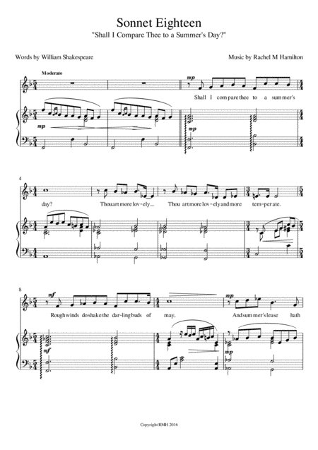 Sonnet Eighteen ("Shall I Compare Thee") - medium/high voice