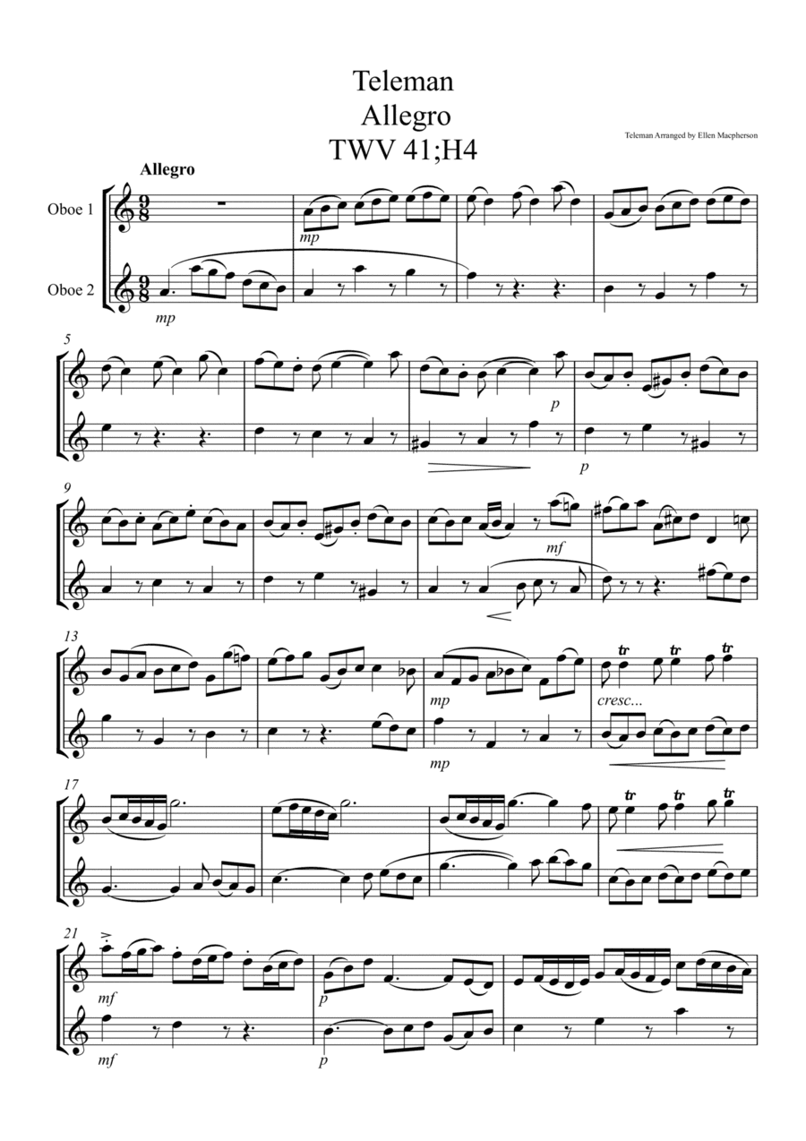 Oboe Duet  - Allegro by Teleman (arr. Ellen Macpherson)