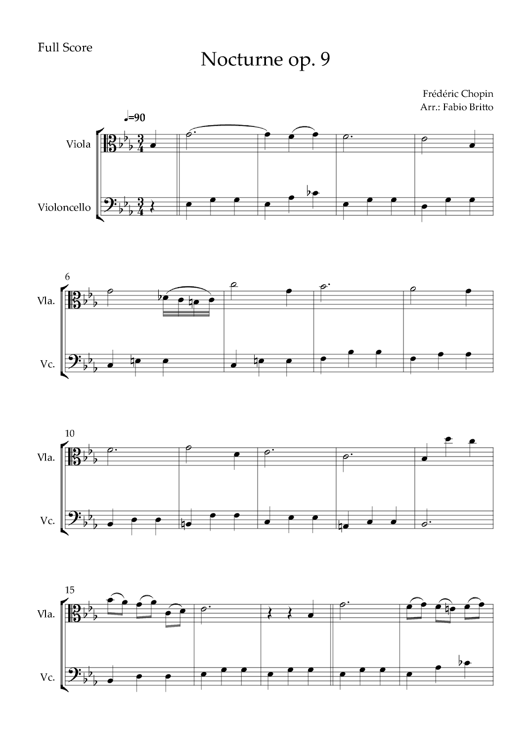 Nocturne Op.9 No. 2 (Frédéric Chopin) for Viola & Cello Duo (arr. Fabio Britto)