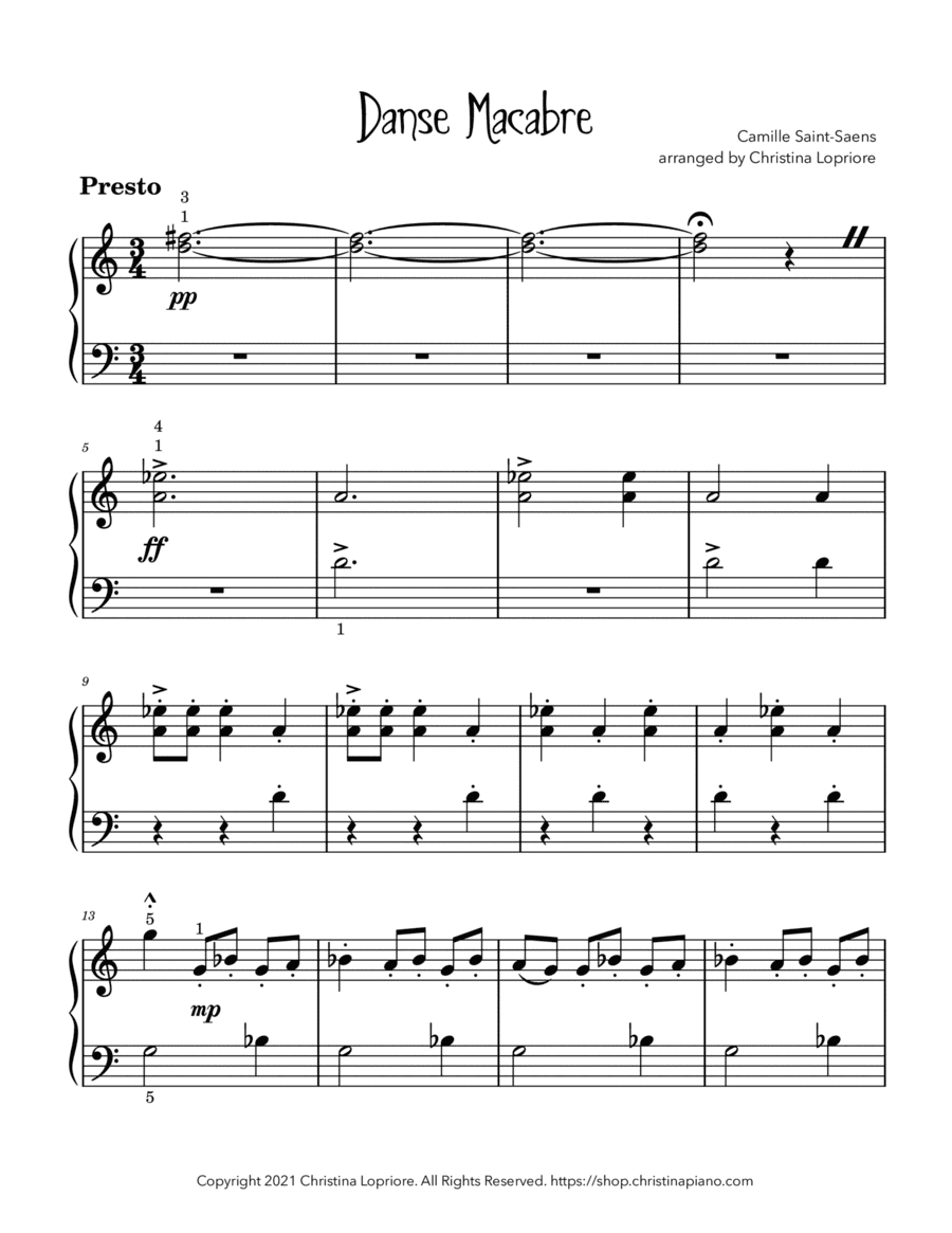 Danse Macabre - Camille Saint-Saens - Easy Piano Solo (arr. Christina Lopriore)