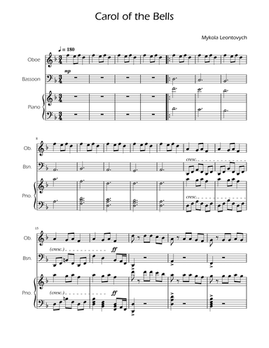 Carol of the Bells - Oboe and Bassoon Duet w/ Piano (arr. Ygor Nunes)