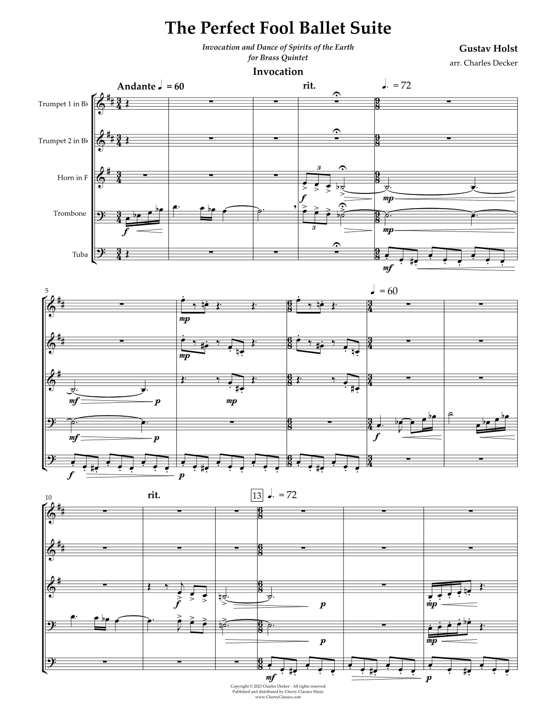 The Perfect Fool Ballet Suite for Brass Quintet (arr. Charles Decker)