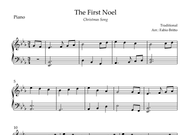 The First Noel (Christmas Song) for Easy Piano Solo in Eb Major (arr. Fabio Britto)