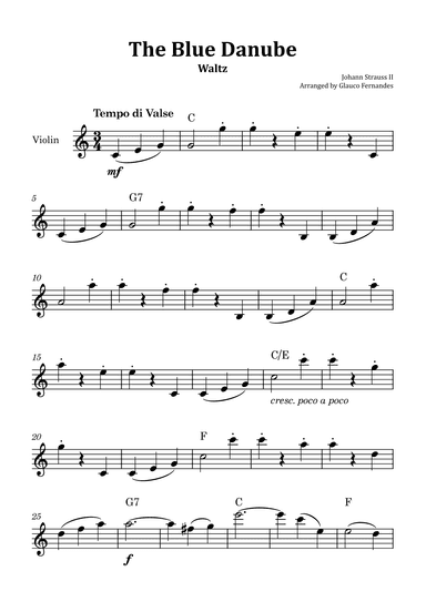 The Blue Danube - Violin Solo with Chord Notations (arr. Glauco Fernandes)