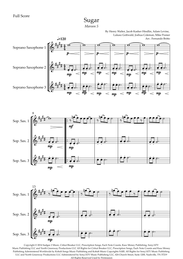 Sugar (arr. Fernando Britto)