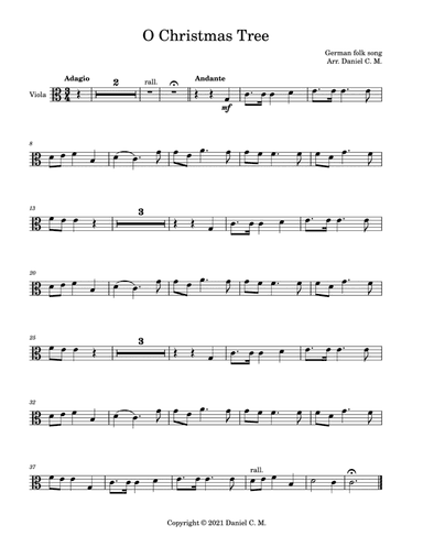 O Christmas Tree for viola and piano (easy) (arr. Daniel C. M.)