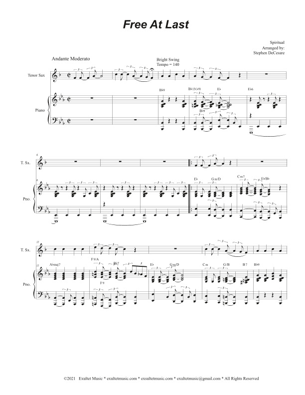 Free At Last (Tenor Saxophone and Piano) (arr. Stephen DeCesare)