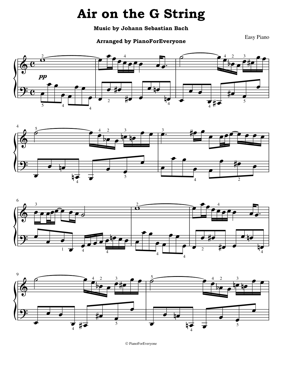 Air on the G String - Bach (Easy Piano) (arr. PianoForEveryone)