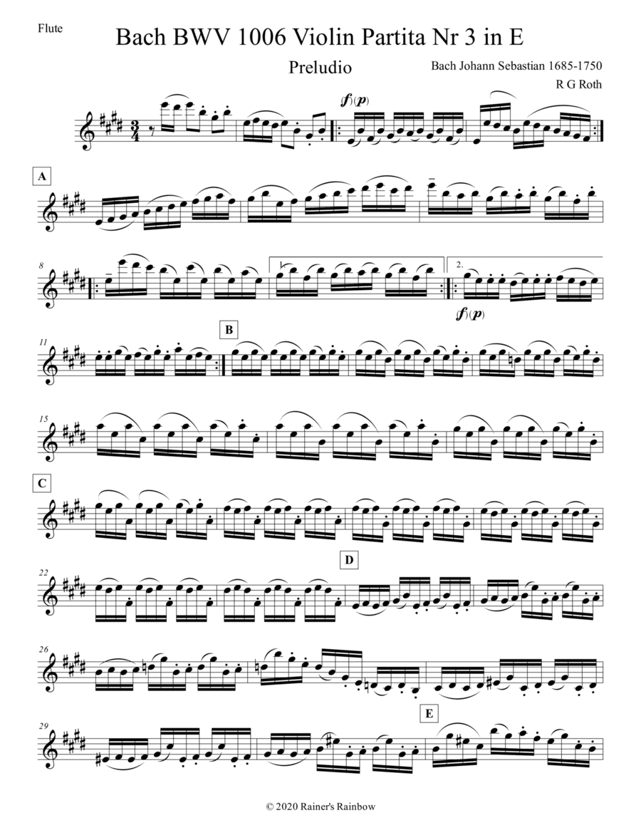 Bach BWV 1006 Partita Complete arranged for any and all woodwinds megpack (arr. R G Roth)