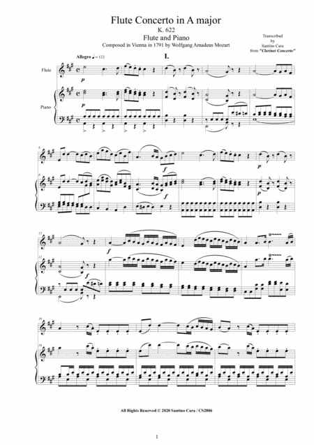 Mozart - Flute Concerto in A major K.622 for Flute and Piano (arr. Santino Cara)