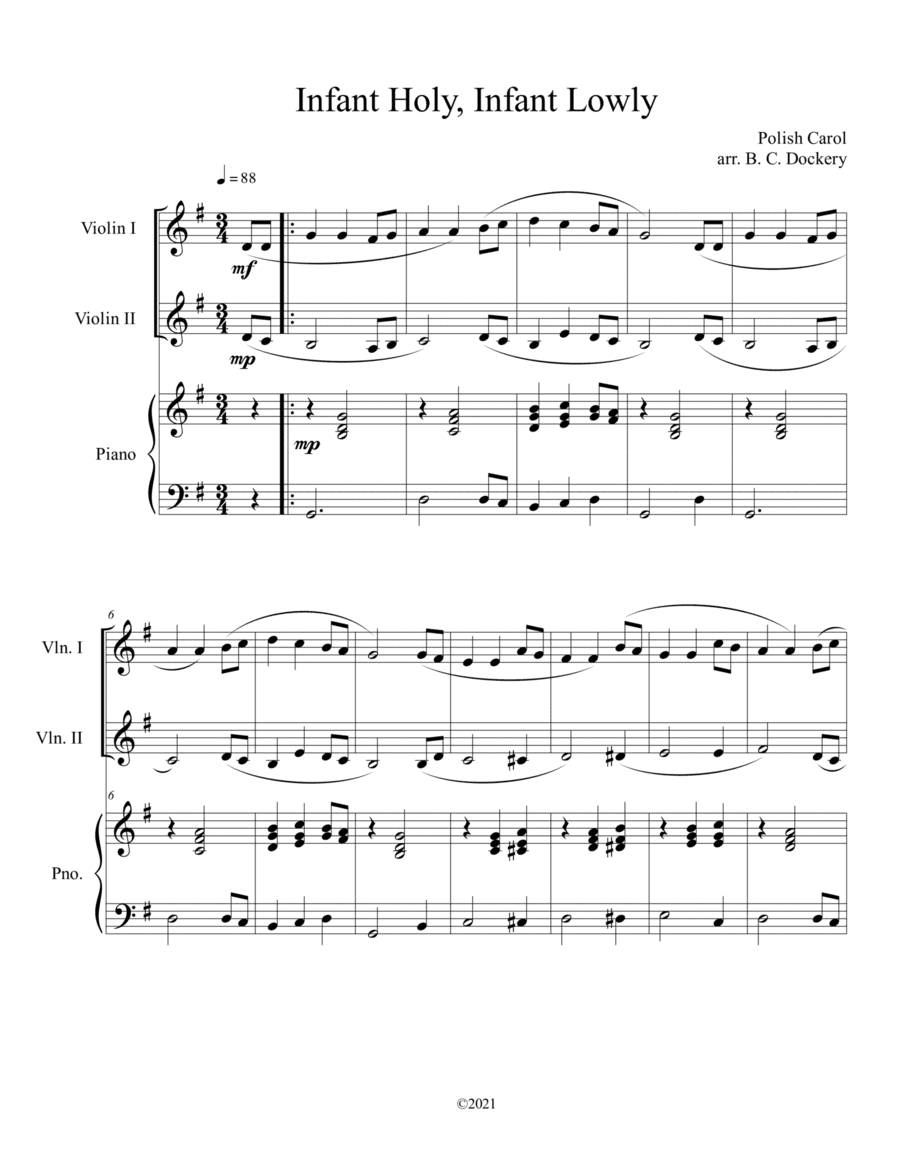 Infant Holy, Infant Lowly (Violin Duet with Piano Accompaniment) (arr. B. C. Dockery)