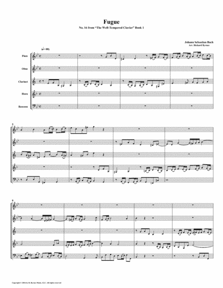 Fugue 16 from Well-Tempered Clavier, Book 1 (Woodwind Quintet) (arr. Richard Byrnes)