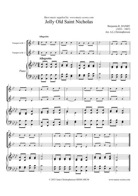 Jolly Old Saint Nicholas - 2 Trumpets and Piano (arr. Anne L Christopherson GRSM ARCM)