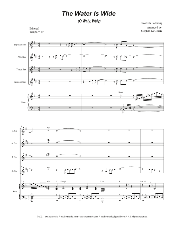 The Water Is Wide (O Waly, Waly) (Saxophone Quartet and Piano) (arr. Stephen DeCesare)