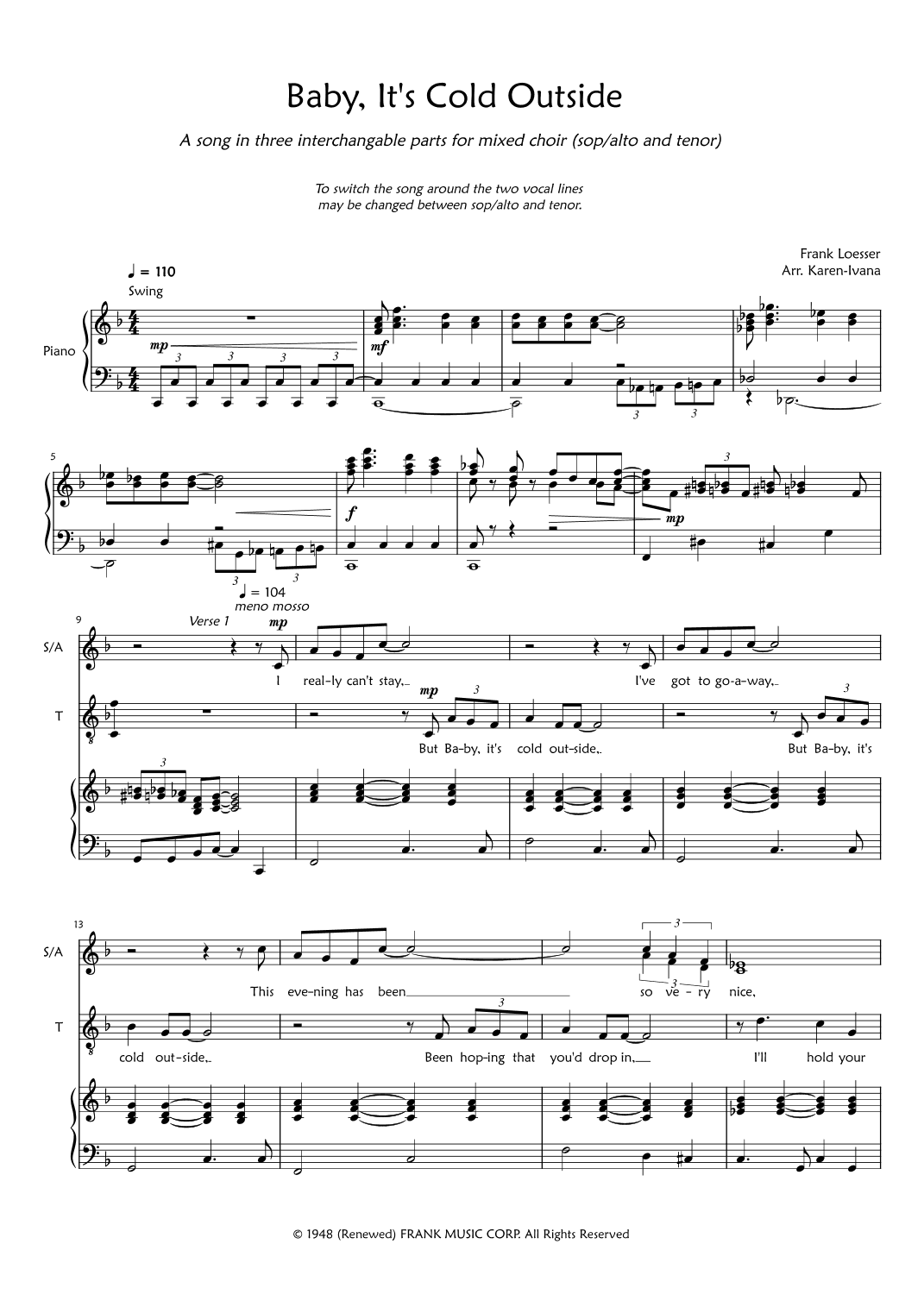 Baby, It's Cold Outside (arr. Karen Ivana)