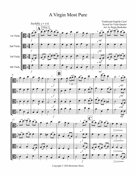 A Virgin Most Pure (F) (Viola Quartet) (arr. Regis Bookshar)