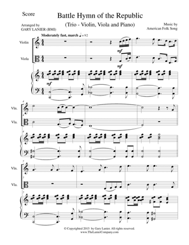 BATTLE HYMN OF THE REPUBLIC (Trio– Violin, Viola and Piano/Score and Parts) (arr. Gary Lanier)