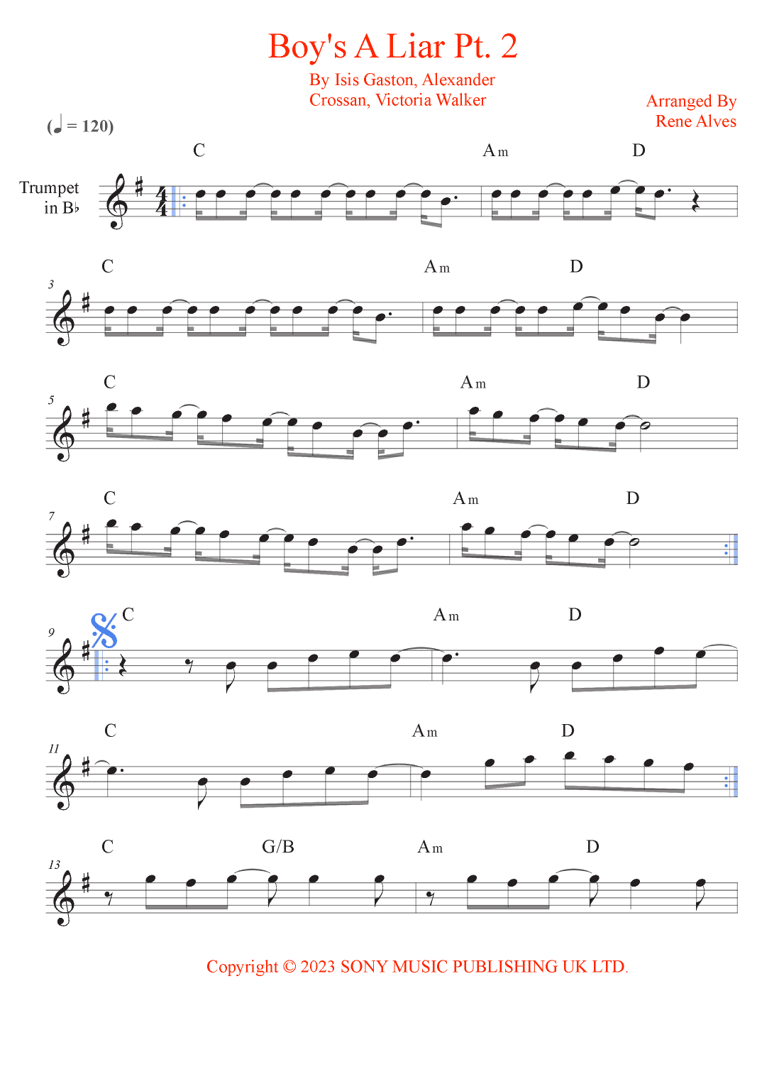 Boy's A Liar Pt. 2 (arr. Rene Alves)