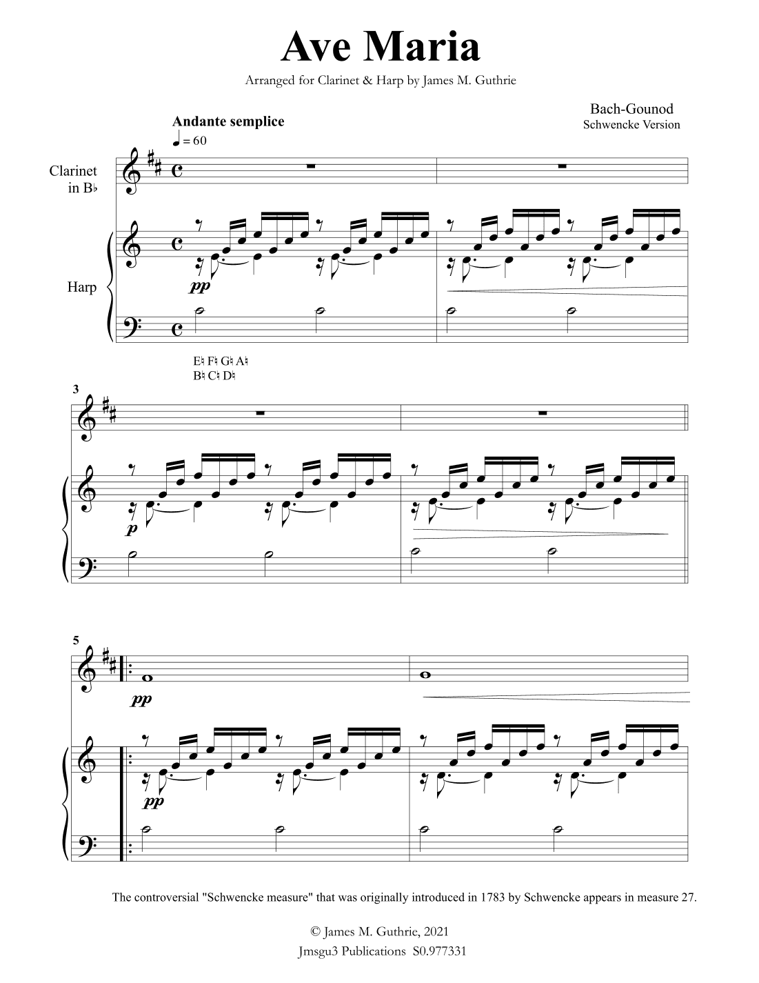 Bach-Gounod: Ave Maria, Schwencke version for Clarinet & Harp (arr. James M. Guthrie)