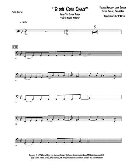 Stone Cold Crazy (arr. Accubass)