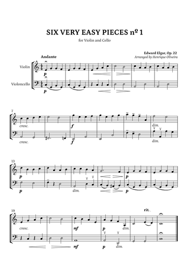Six Very Easy Pieces nº 1 (Andante) - Violin and Cello (arr. Henrique Oliveira)