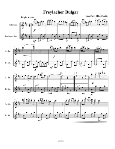Rebn's Tanz and Freylacher Bulgar for Alto and Bari Sax duo or Soprano and Tenor Sax duo (arr. Mike Curtis)