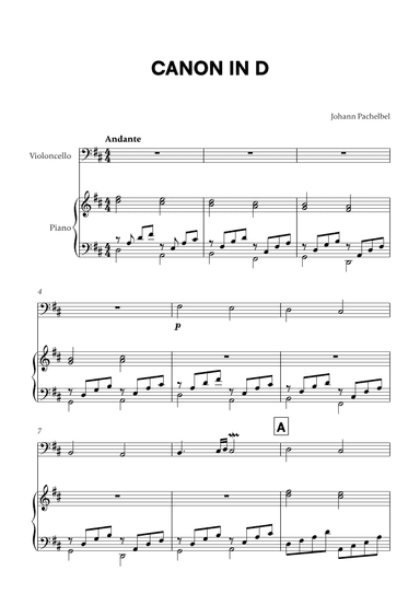 Canon in D (for Cello and Piano) (arr. Cadenza Editions)
