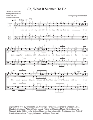 Oh! What It Seemed To Be (arr. Jim Shubert)