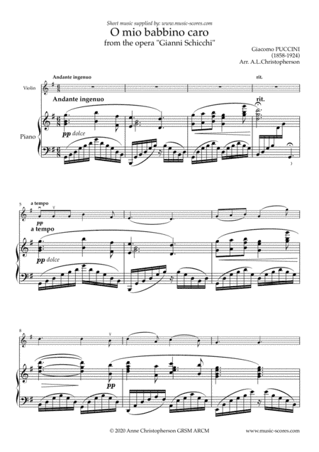 O Mio Babbino Caro - Violin and Piano (arr. Anne Christopherson GRSM ARCM)