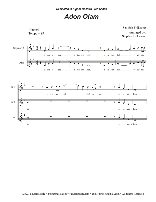 Adon Olam (Vocal Trio - (SSA) (arr. Stephen DeCesare)