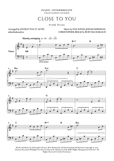 Close To You (arr. Danilo "Daca" Alves)