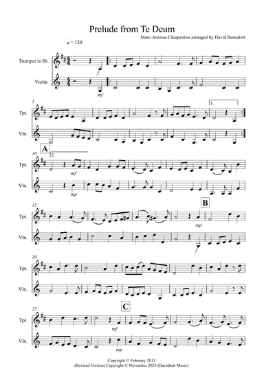 Prelude from Te Deum for Trumpet and Violin Duet (arr. David Burndrett)