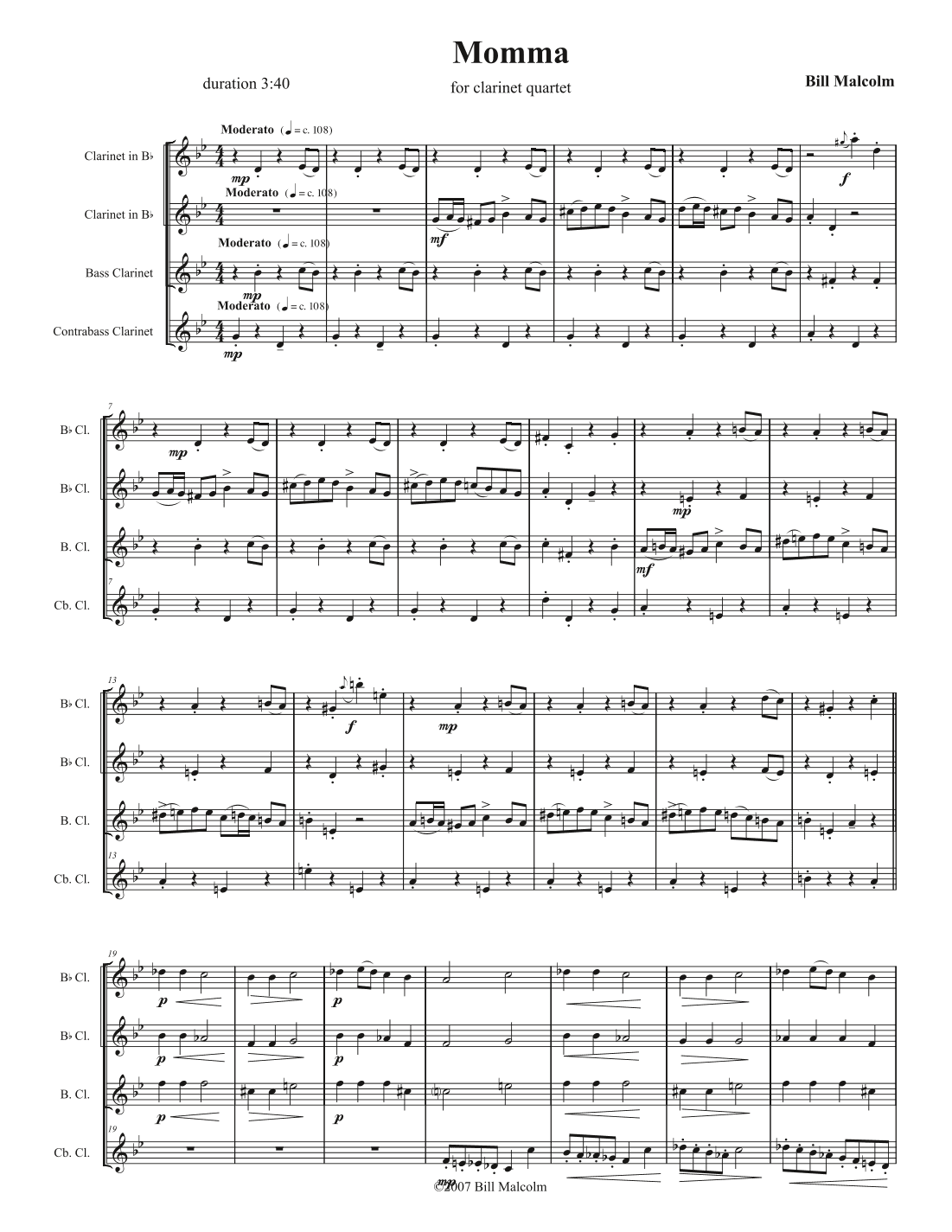 Momma for clarinet quartet