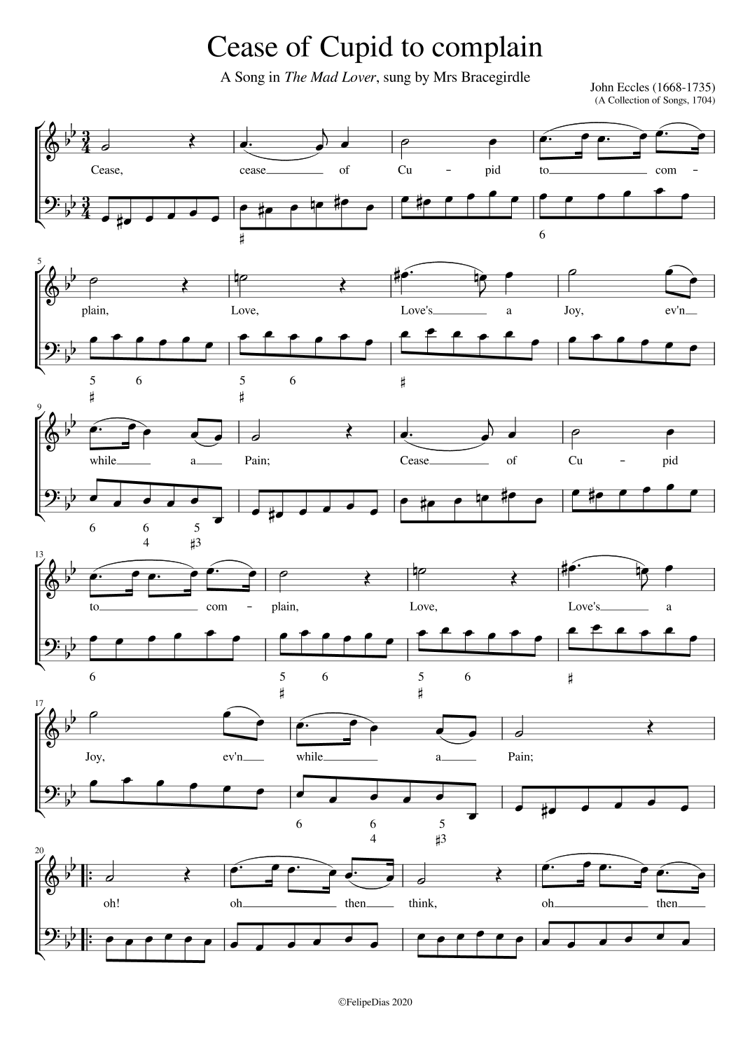 Cease of Cupid to complain (arr. Early Music Scores)
