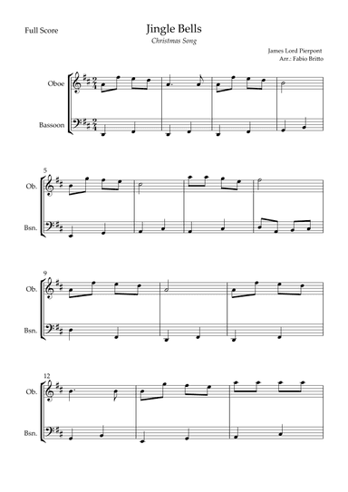 Jingle Bells (Christmas Song) for Oboe & Bassoon Duo (arr. Fabio Britto)
