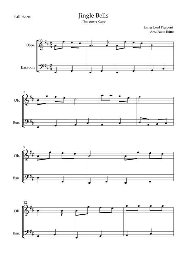 Jingle Bells (Christmas Song) for Oboe & Bassoon Duo (arr. Fabio Britto)