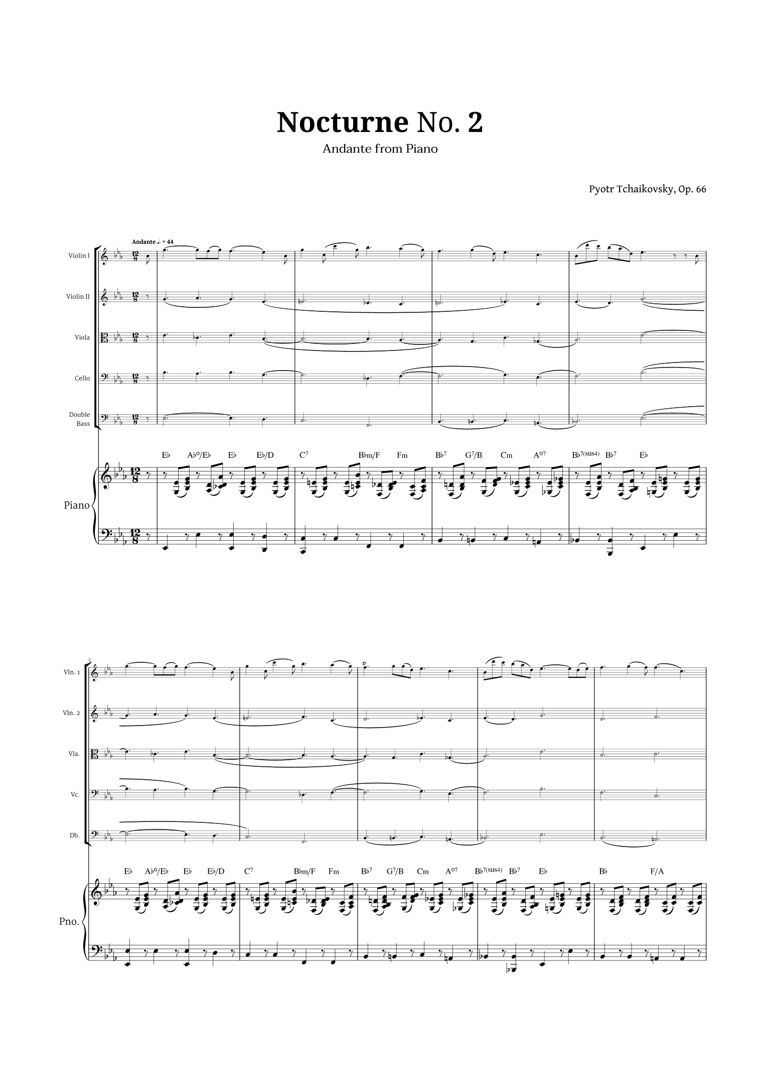 Nocturne by Chopin for String Quintet and Piano (arr. Langanho)