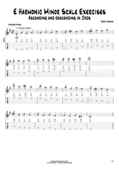 E Harmonic Minor Scale Exercises - Ascending and Descending in 3rds