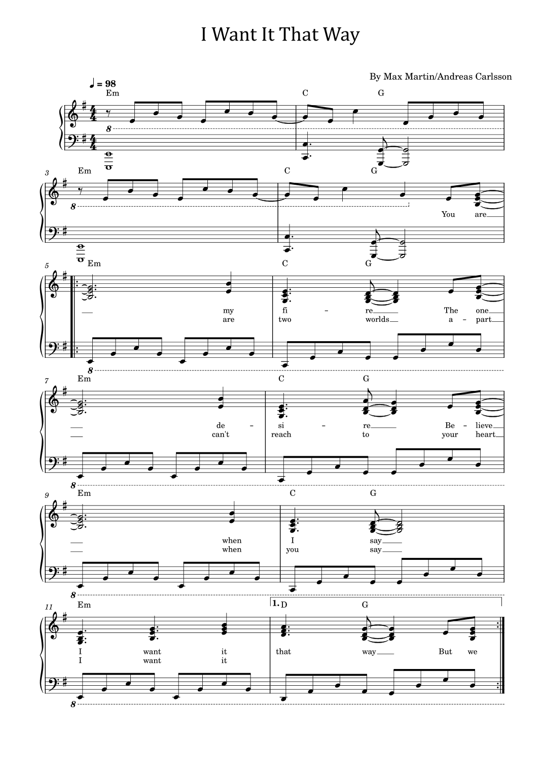 I Want It That Way (arr. poon)