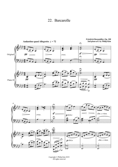 22.  Barcarolle  25 Progressive Studies Opus 100 for 2 pianos Friedrich Burgmüller (arr. Philip Kim)