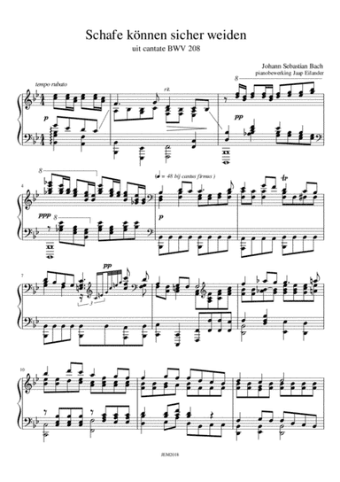 J. S. Bach, Schafe können sicher weiden BWV 208, arrangment / transcription for piano by Jaap Eilan