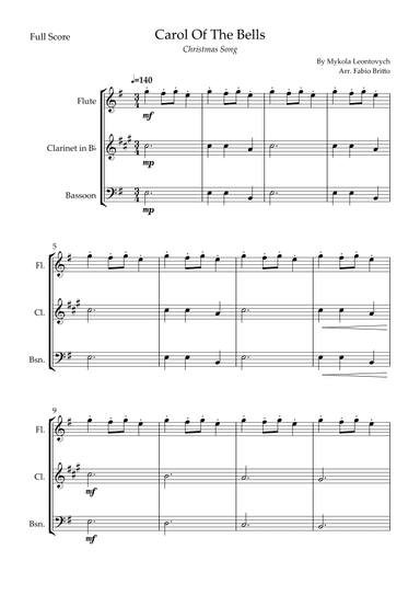Carol Of The Bells (Christmas Song) for Woodwind Trio (arr. Fabio Britto)
