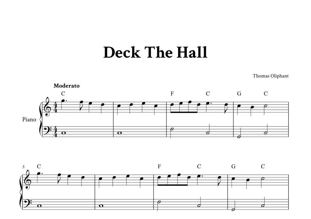 Deck The Hall - Easy Piano in C (with Chords) (arr. Yuri Noronha)